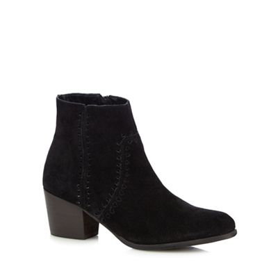 Black suede cut-out mid ankle boots